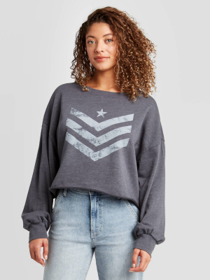 Women's Simple Cropped Graphic Sweatshirt - Dark Gray