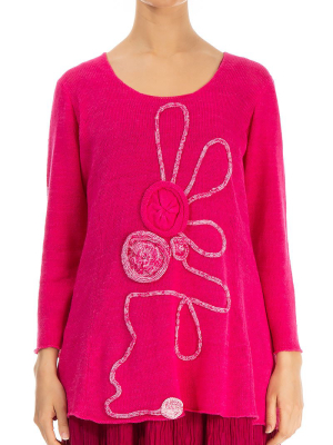 Flowers Decorated Hot Pink Linen Jumper