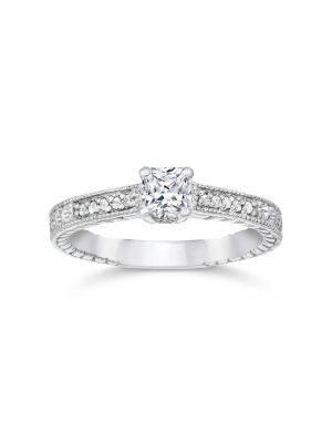 Pompeii3 1/2ct Princess Cut Antique Vintage Diamond Engagement Ring 14k White Gold