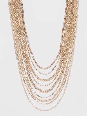 9 Row Glass Metal Chain, Beaded And Multi-strand Necklace - A New Day™ Pastel Peach