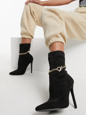 Asos Design Esher Stilleto Sock Boots With Chain Detail