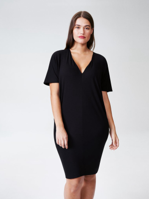 Teresa Liquid Jersey V—neck Dress - Black