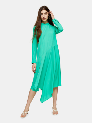 Green Asymmetric Midi Chuck On Dress