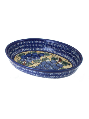 Blue Rose Polish Pottery Grapes Small Oval Baker