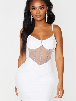 Shape White Diamante Binding Detail Bodycon Dress