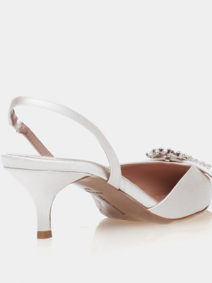 Bells White Satin Pointed Slingback