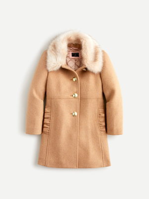 Girls' Ruffle-pocket Wool Coat With Eco-friendly Primaloft®