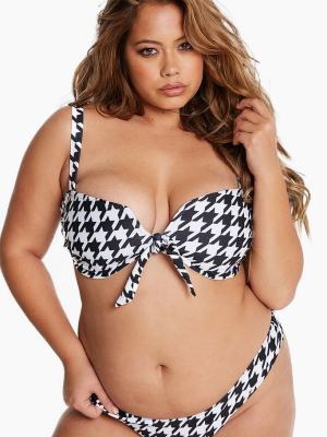 Dolly Knot Underwire Bikini Top (curves) - Black & White Houndstooth Print