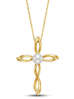 Woven Cross Pearl Pendant Necklace