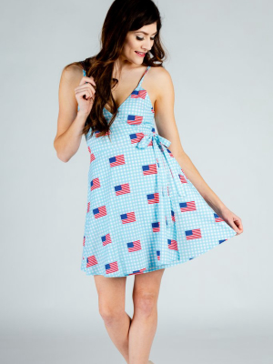 The I Like It In Hyannis Spring Dress | Blue Usa Flag Gingham Strappy Dress