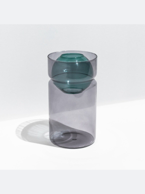 Glass Balance Vase / Smoke + Teal