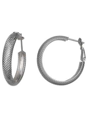 Textured Hoop Earrings In Sterling Silver - 30mm