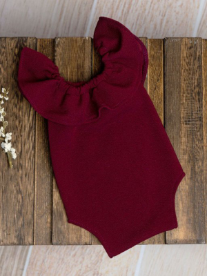 Ruffled Sleeveless Bodysuit - Textured - Burgundy