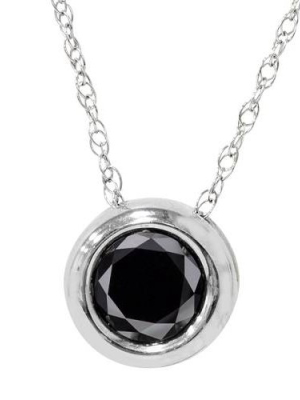 Pompeii3 1 1/10ct Black Bezel Solitaire Pendant 14k White Gold