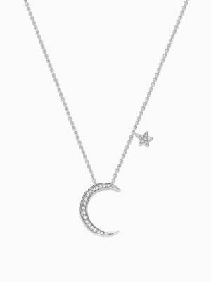 Effy Novelty 14k White Gold Diamond Crescent & Star Necklace, 0.09 Tcw