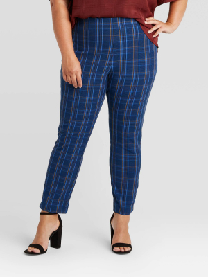 Women's Plaid High-rise Skinny Cropped Pants - A New Day™ Blue