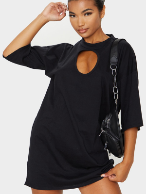 Black Keyhole Bust Detail T Shirt Dress