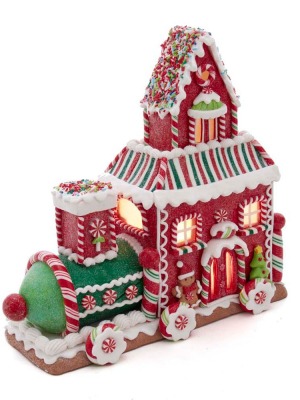 Kurt Adler 10.5" Gingerbread Train House With Led Lights