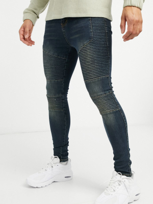 Good For Nothing Skinny Biker Jeans In Mid Blue Wash