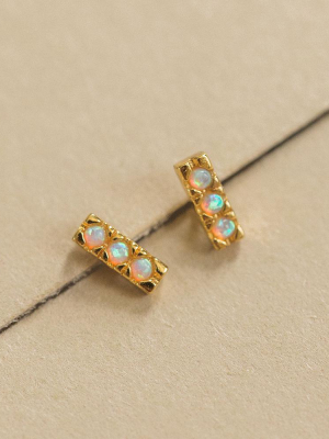 5mm Pave Trio Opals Bar Studs