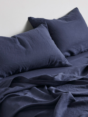 100% Linen Fitted Sheet In Midnight Blue