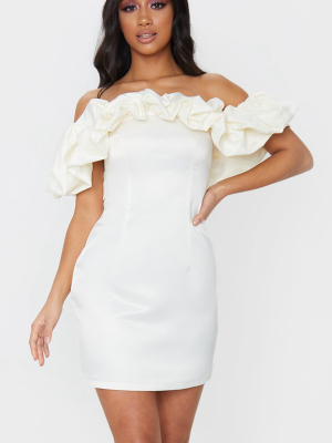 Petite Cream Ruched Bardot Dress