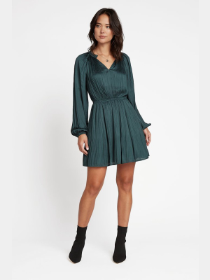 Split Neckline Pleated Mini Dress