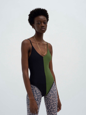 Colour Block Swimsuit Khaki/black