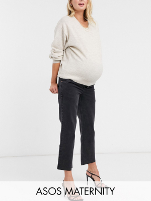 Asos Design Maternity High Rise Stretch 'effortless' Crop Kick Flare Jeans In Black
