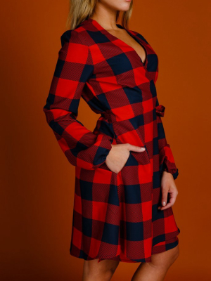 The Red & Black Lumberjack | Red Buffalo Check Christmas Wrap Dress