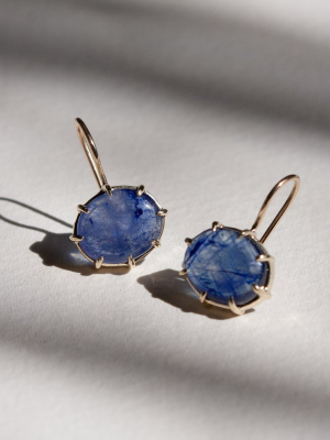 Blue Sapphire Cabochon Hook Earrings
