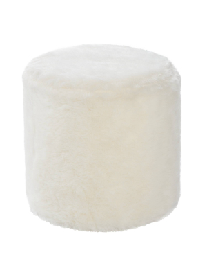 Contemporary Faux Fur Ottoman White - Olivia & May