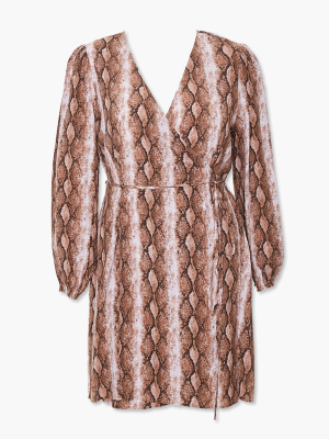 Plus Size Faux Snakeskin Wrap Dress