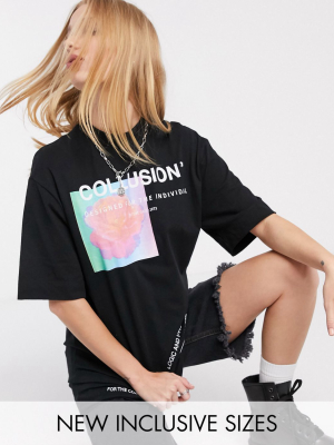 Collusion Unisex T-shirt With Photographic Print In Black