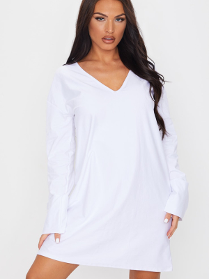 White Flare Bell Long Sleeve T Shirt Dress