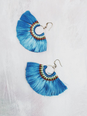 Fringe Tassel Fan Earrings - Bright Blue