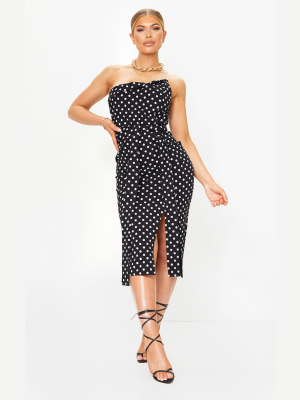 Black Polka Dot Clear Strap Wrap Tie Waist Midi...