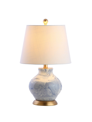 20.5" Ceramic Holly Marbleized Table Lamp (includes Led Light Bulb) Blue - Jonathan Y