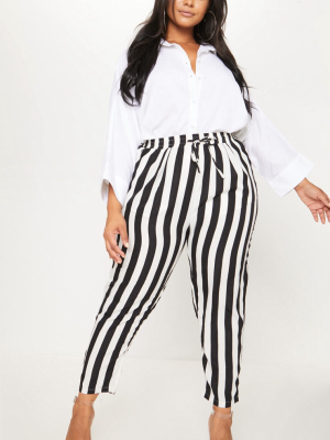 Plus Black Striped Casual Pants