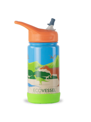 Ecovessel 12oz Frost Insulated Stainless Steel Kids' Water Bottle With Straw Top - Dinosaur