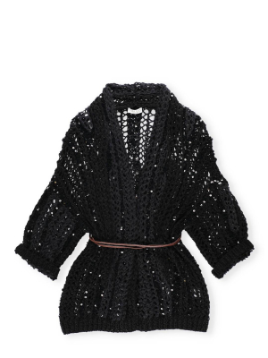 Brunello Cucinelli Sequin Embroidered Belted Cardigan