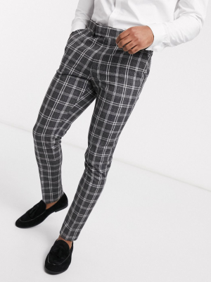 Asos Design Wedding Super Skinny Suit Pants In Gray Marl Check