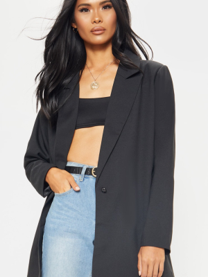 Black Oversized Light Weight Button Detail Blazer