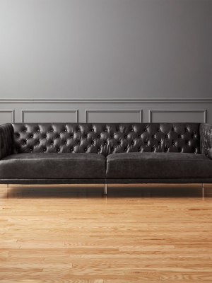 Savile Black Leather Tufted Sofa