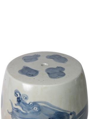 Yuan Dragon Garden Stool, Blue And White