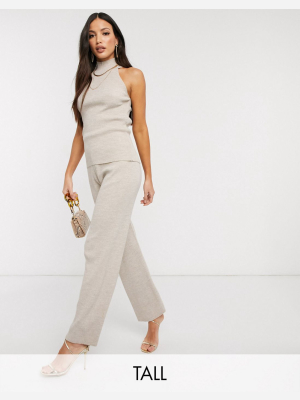 Fashionkilla Tall Knitted Flare Pants Two-piece In Oatmeal