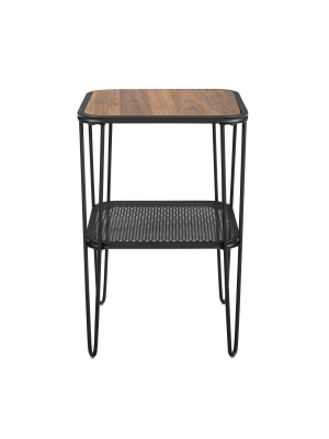 Industrial Hairpin Leg Side Table With Metal Mesh Shelf - Saracina Home