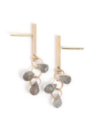 Vert Bar Earrings With Labradorite Drop Cluster