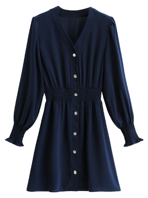 'kylie' Ruched Buttoned Long Sleeves Mini Dress