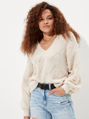 Ae Chenille Pointelle V-neck Sweater